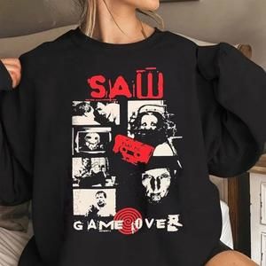 Saw Jigsaw Sweatshirt, 90S Horror Movie Shirt Halloween Party Match Sweater